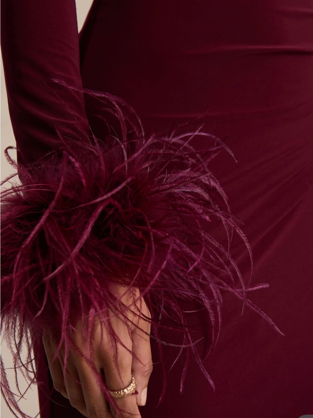 NWT Club L London GATSBY Burgundy High Neck Maxi Dress Feather Trim Cuffs Size10 - Picture 3 of 6